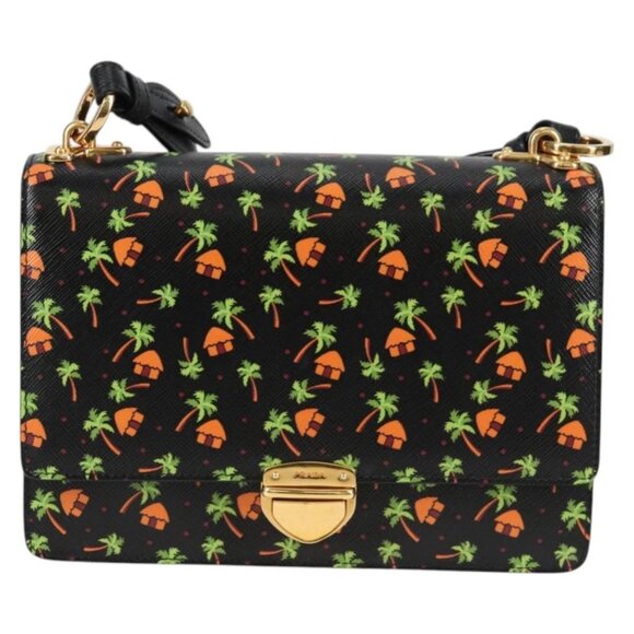 PRADA Shoulder Bag Leather Black Gold Auth - Picture 2 of 16